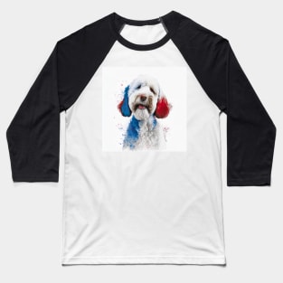 [AI Art] Red, blue and white Labradoodle Baseball T-Shirt